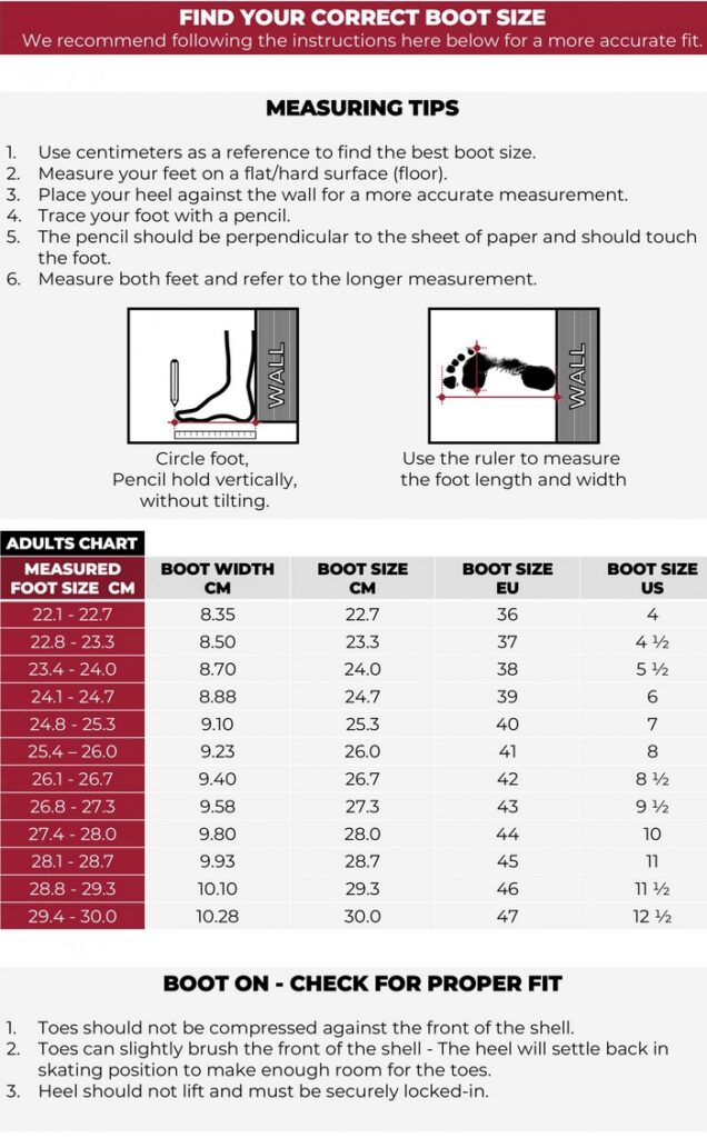Mariani Boots Sizing chart