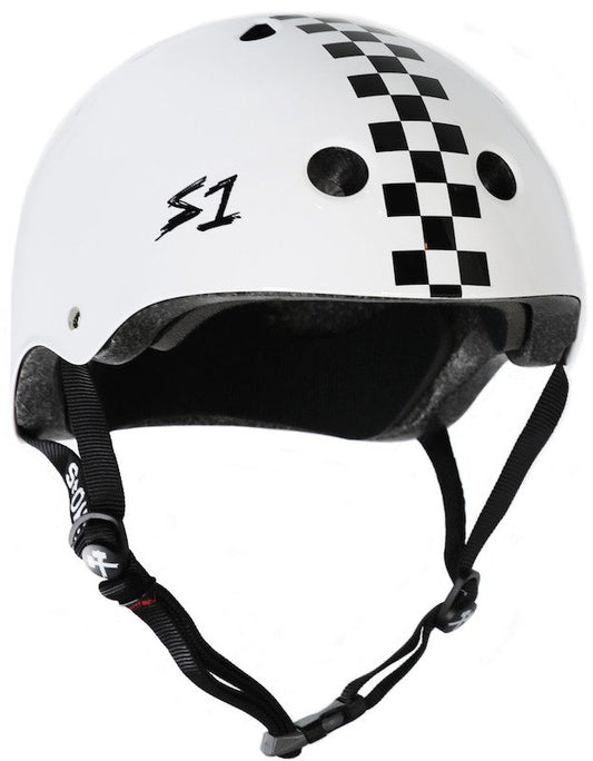 S1 Mega Lifer Helmet White Gloss W/ Checkers